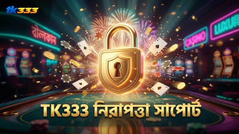 TK333 সরাসরি লগইন 2026 | BD-এর টপ 1 বিশ্বস্ত সাইট 3 TK333 ক্যাসিনোর নিরাপত্তা ও ২৪/৭ গ্রাহক সাপোর্ট ব্যবস্থার দৃশ্য।